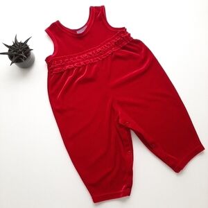 Vintage Made in Canada Gloria red velour jumper size 12 months